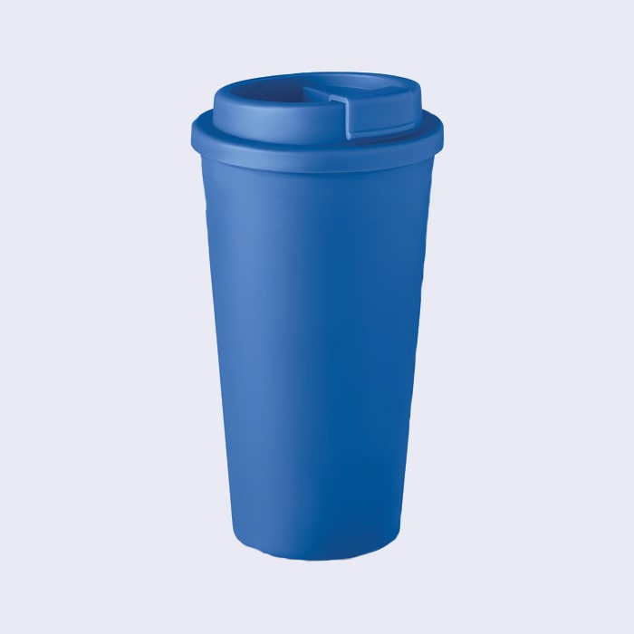 Μπλε διπλότοιχο επαναχρησιμοποιούμενο ποτήρι καφέ 475ml με ατάκα