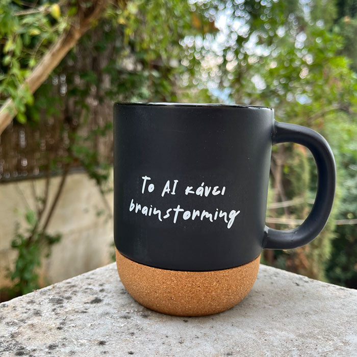 Προσωποποιημένη μαύρη κούπα καφέ με βάση φελού με μπρος και πίσω ατάκα