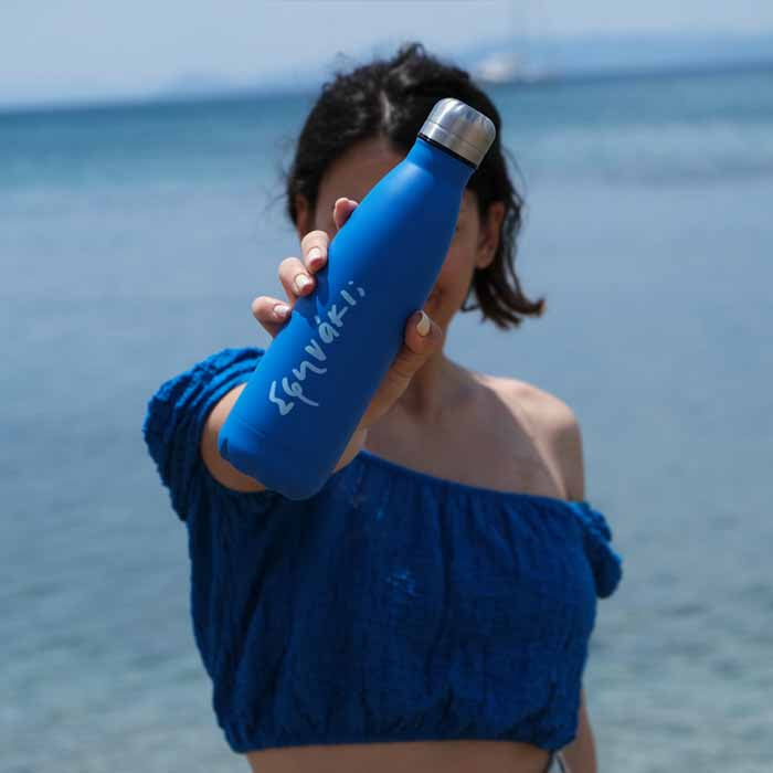 μπλε personalised μπουκάλι θερμός 500ml με την καλοκαιρινή ατάκα σου