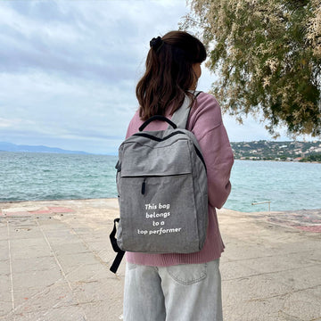 Γκρι laptop backpack με ατάκα ή όνομα