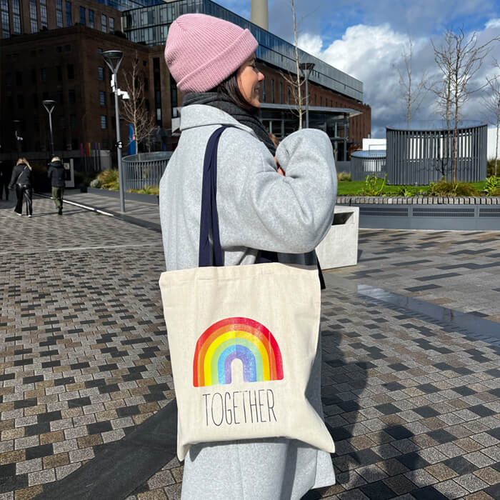 Tote bag με χρωματιστά χερούλια με φωτογραφία