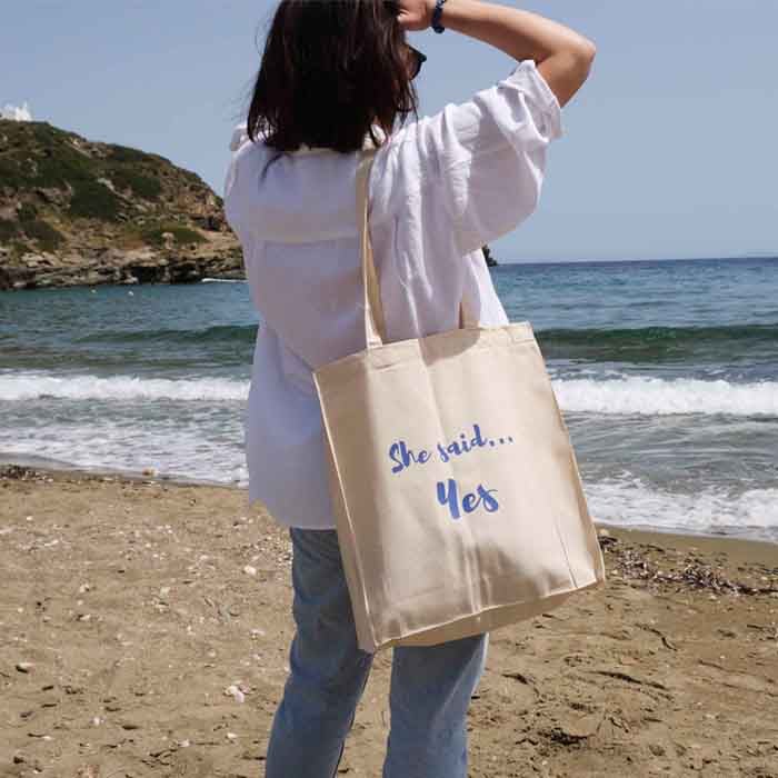 εκρού προσωποποιημένη tote bag με μπρος και πίσω ατάκα 