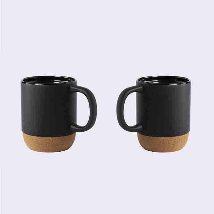 Προσωποποιημένη μαύρη κούπα καφέ με βάση φελού με μπρος και πίσω ατάκα