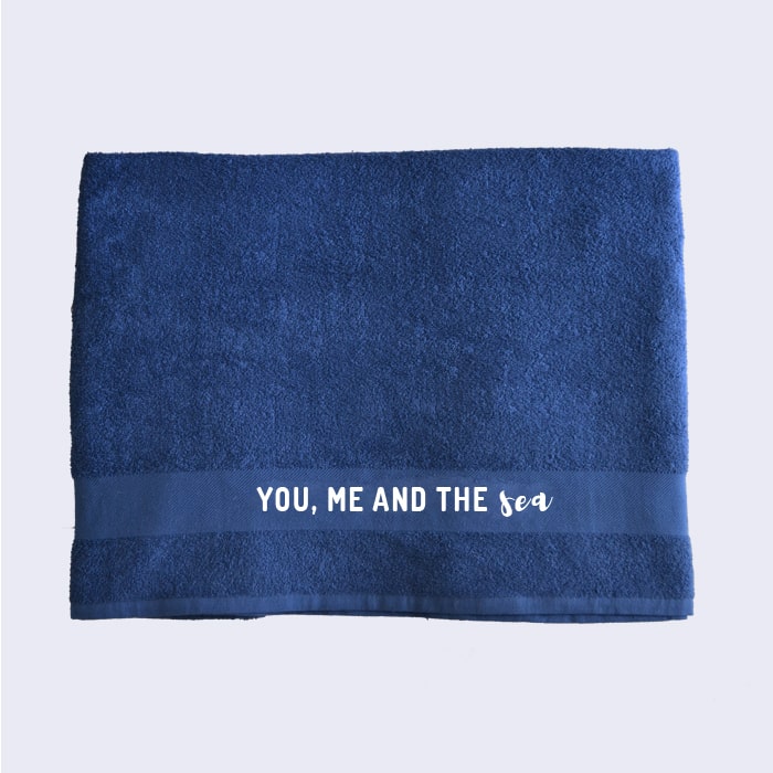 μπλε ρουά πετσέτα θαλάσσης, 100% οργανικό βαμβάκι,  70X140cm, με ατάκα 
